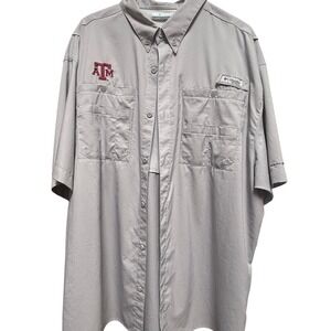 Columbia PFG Texas A&M Tamiami II Shirt Mens XLarge Grey Short Sleeve UPF 40